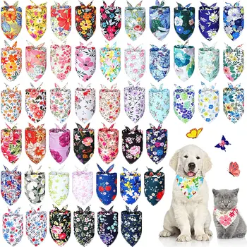 20Pack Flower Floral Dog Bandanas Spring Bee Polyester Triangle Dog Scarf with Flower Patterns for Small Medium Large Dog Pet 1
