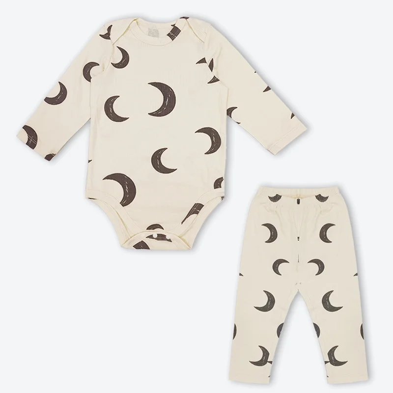 New Spring Baby Boy Girl Pajamas Cute Print O-neck Full Sleeve Bodysuit+Elastic Waist Pants Newborn Home Wear Nightgown E22048