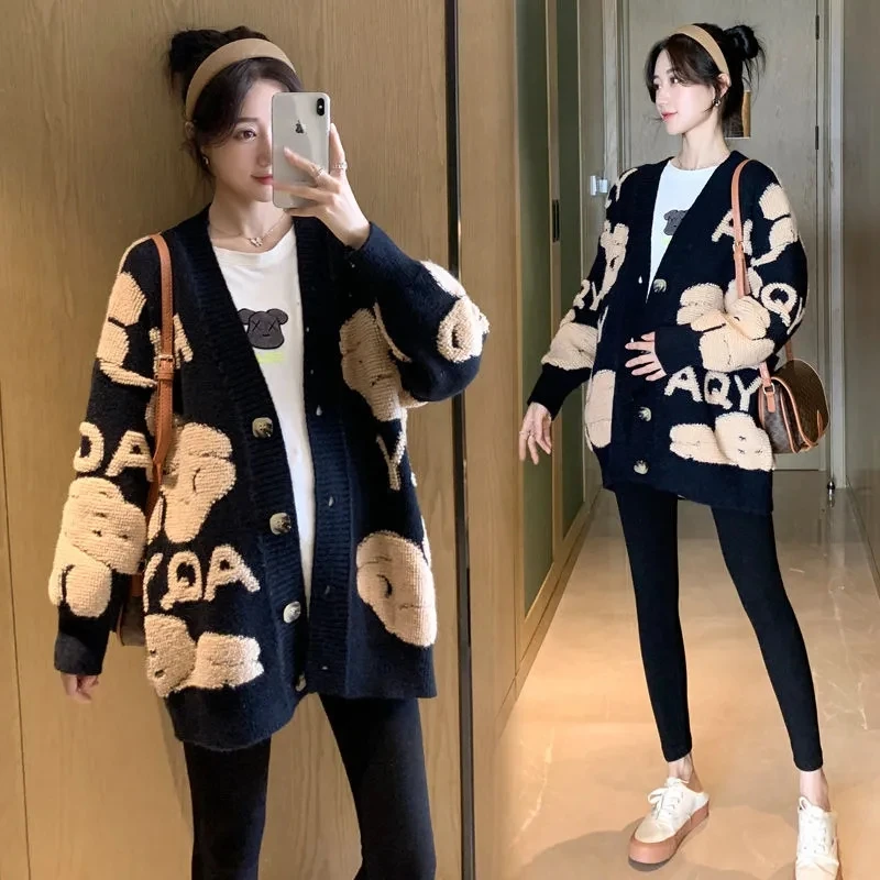 Pregnant Women Autumn/Winter Cardigan Sweater Fashion Spring New Pregnant Women'S Knitted Sweater Outerwear Fashion