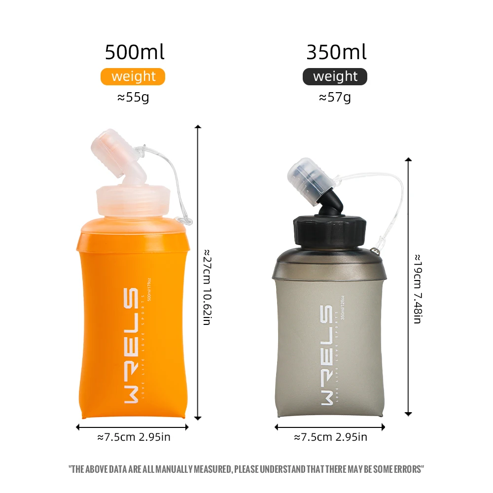 WRELS 350ml 500ml Water Bottle BPA-Free Foldable Soft Flask TPU Sport Water Bag Silicone Straw Outdoor Sport kettle for Running sports water bottle portable water bottle sports water bag portable water jug