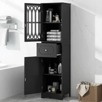 Tall Bathroom Cabinet, Freestanding Storage Cabinet With Drawer And Doors, MDF Board, Acrylic Door, Adjustable Shelf, Black 1