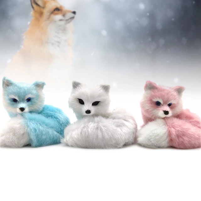 1Pcs Mini 3 Colors Small Simulation Fox Toy Squatting Fox Model Home  Decoration Wedding Birthday Gift