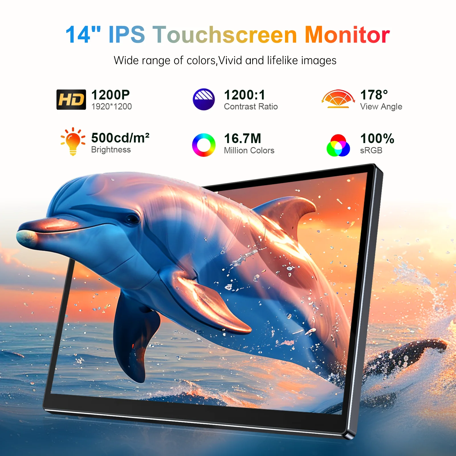 HOWENS 14인치 1920x1200 휴대용 모니터 터치스크린 IPS 외부 화면 디스플레이 USB-C HDMI 휴대폰 노트북 PC 자동차 DIY 시스템용