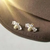 Luxury Golden Zircon Bee Stud Earrings for Women Cute Small Crystal Rhinestone Animal Insect Honeybee Earring Fashion Jewellry - Image 3