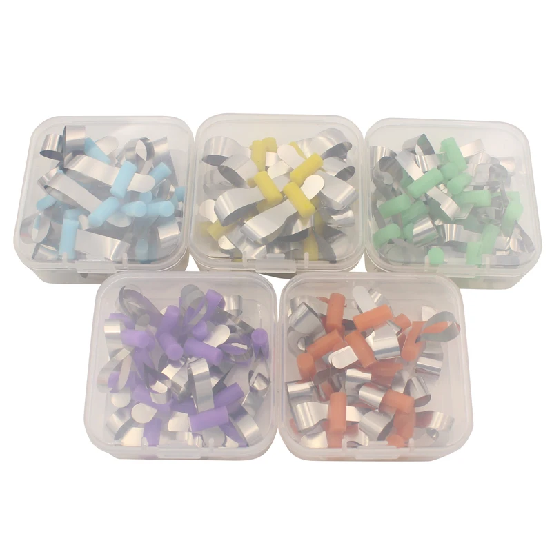 20 pces dental formando folha de metal matriz matrizes banda retainerless com retentor de borracha material ortodôntico dental matrice