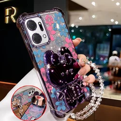 Vibrant Floral Phone Accessory Set: Case, Lanyard & Stand for Honor X5c (PURPLE)