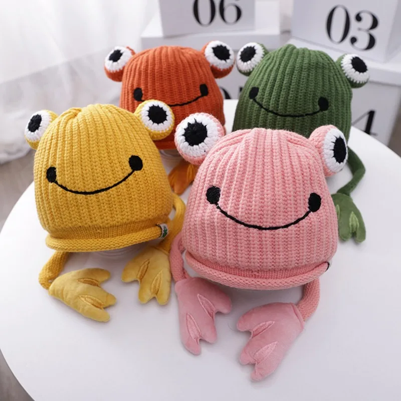 Little Frog Kids Knit Hats Winter New Girls Cartoon Cute Hats Warm Beanie Infant Kids Accessories Bonnet christmas fun hats 2023