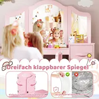 Ensemble de coiffeuse pour enfants, ensemble de coiffeuse pour enfants, chaise de bureau de maquillage pour filles, avec miroir amovible, rose 2