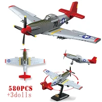 World War Military P-51 Mustang Fighter Building Blocks WW2 Aircraft La-7 Spitfire Yak-1B Bf-109E Plane Technical Bricks Kid Toy 2
