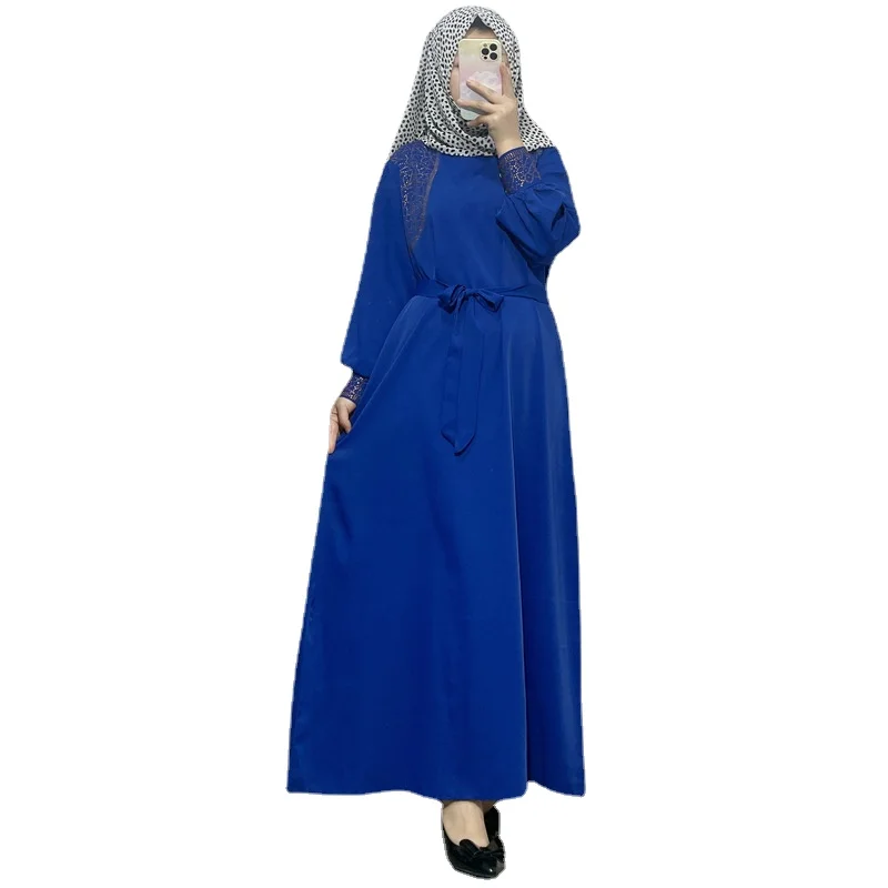 Islam Ramadan Abaya Solid Color Casual Robe Femme Musulmane Loose Ladies Dress with Belt for Middle East Arabia.