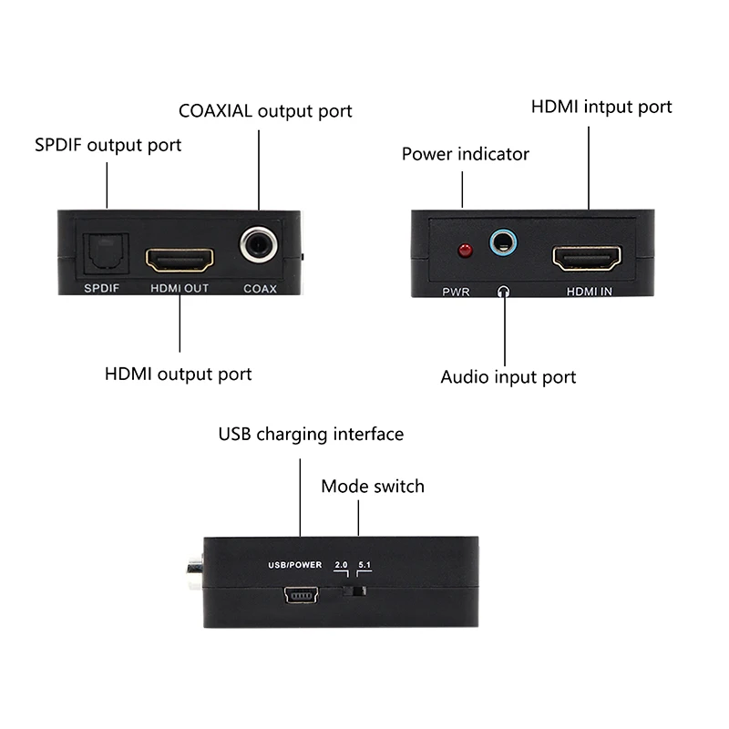Audio Video Converter Adapter HDMI-compatible to HDMI-compatible SPDIF, COAXIAL, EARPHONE, 2CH/5.1CH, Audio Extractor Converter Audio Splitter With usb cable