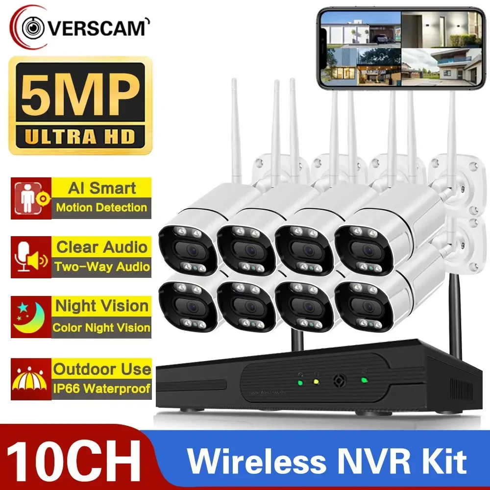 

10CH 5MP Wireless Video Surveillance Security Camera System 10CH P2P NVR Two Way Audio Color Night Vision WIFI IP Bullet Camera
