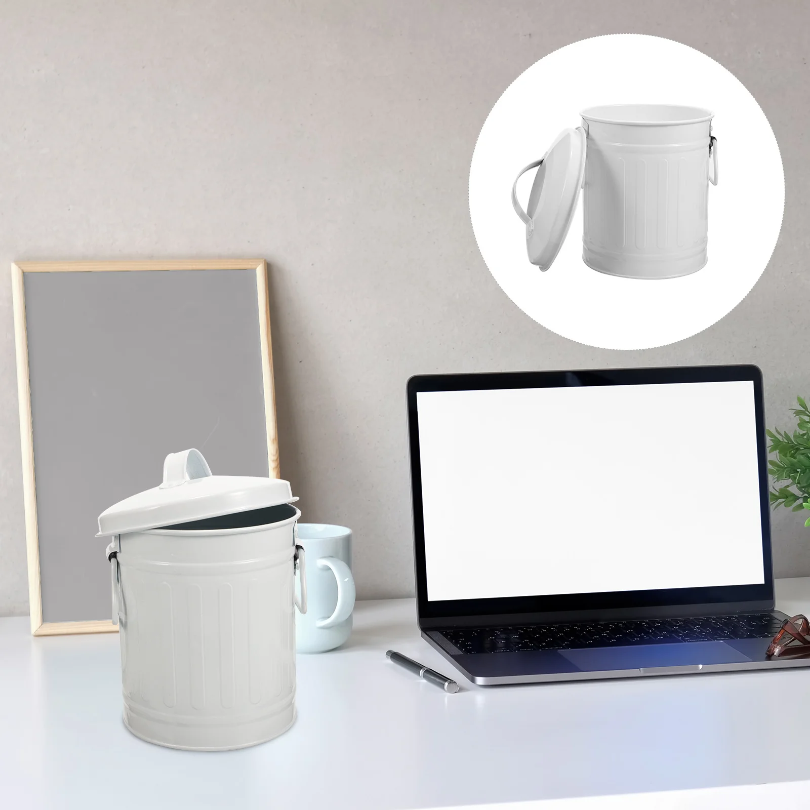 

Mini Table Trash Can Desktop Garbage Bin Iron Garbage Can Pencil Cup Holder Small Wastebasket Metal Rubbish Bin Lid Flower