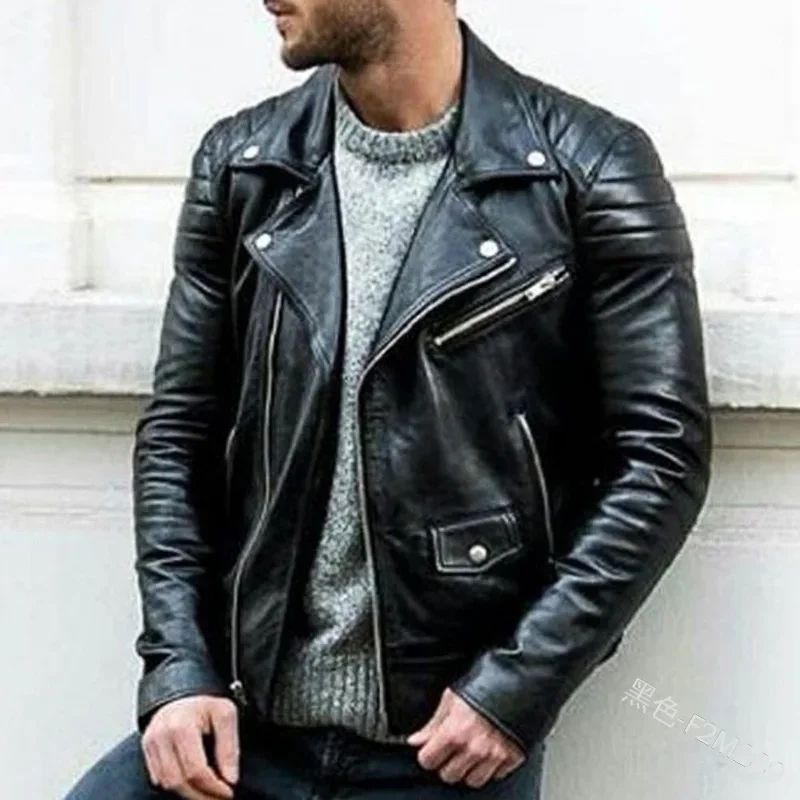 

Wepbel Men's PU Leather Coat Teen Stand Collar Punk Male Motorcycle Leather Jackets Faux Leather Zipper Autumn Handsome Coats