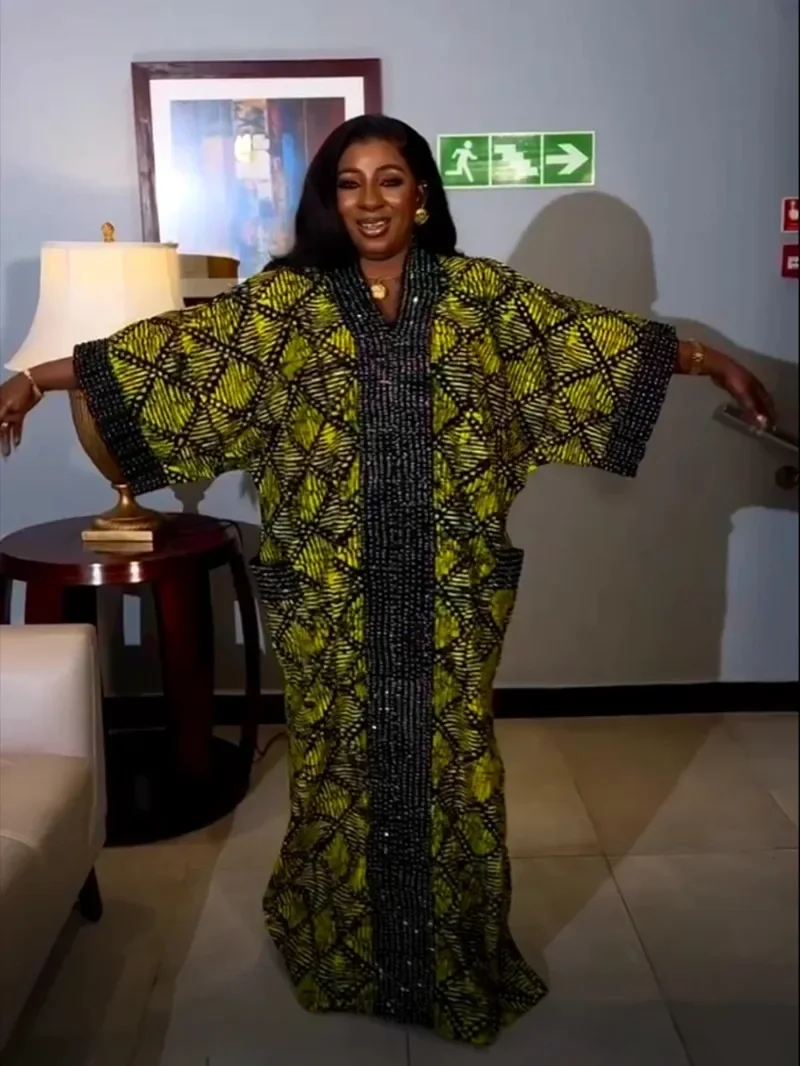 

New African Boubou Party Dresses For Women 2024 Dashiki Print Ankara Maxi Dress Long Sleeve Wedding Robes Elegant Gowns