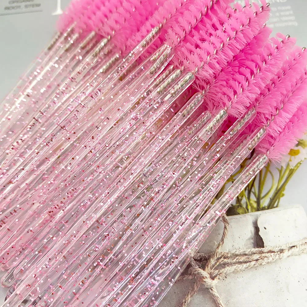 500Pcs 크리스탈 속눈썹 메이크업 브러쉬 다이아몬드 핸들 마스카라 완드 속눈썹 연장 도구 마스카라 용 일회용 스풀리 완드