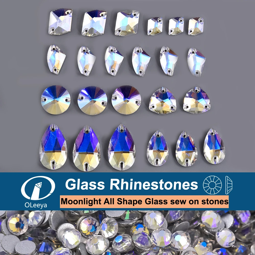 Oleeya 달빛 혼합 모양 글리터 크리스탈, 비 핫 픽스 라인스톤, 바느질 액세서리, 스트라스 보석, 네일 아트, 네일 참