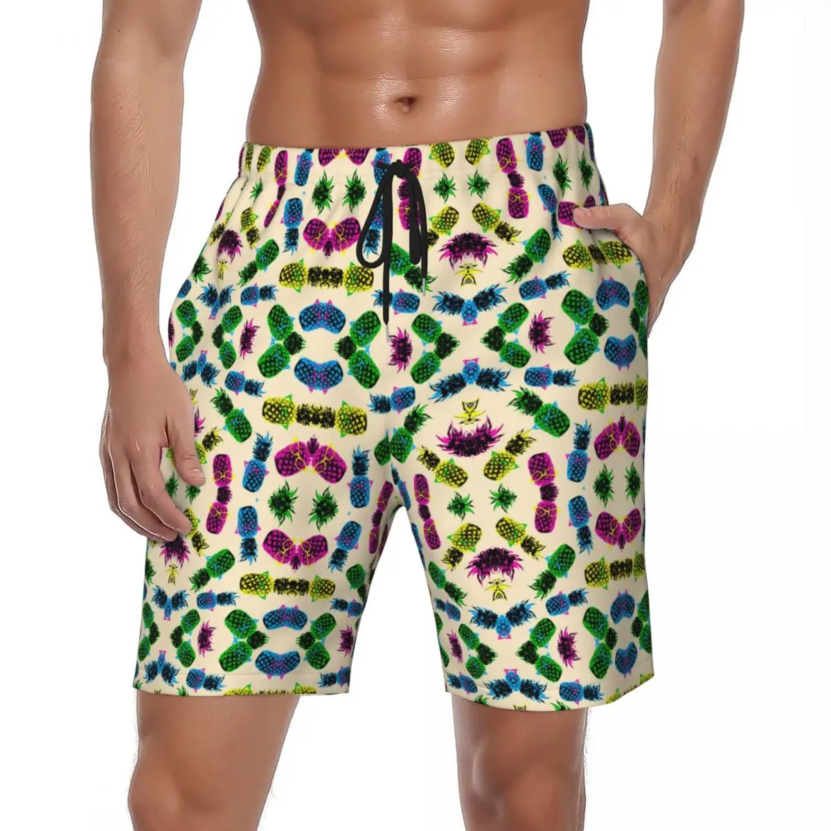 

Summer Board Shorts Men Hawaiian Colored Pineapple Running Tropical Beach Short Pants Fashion Fast Dry Beach Trunks Big Size