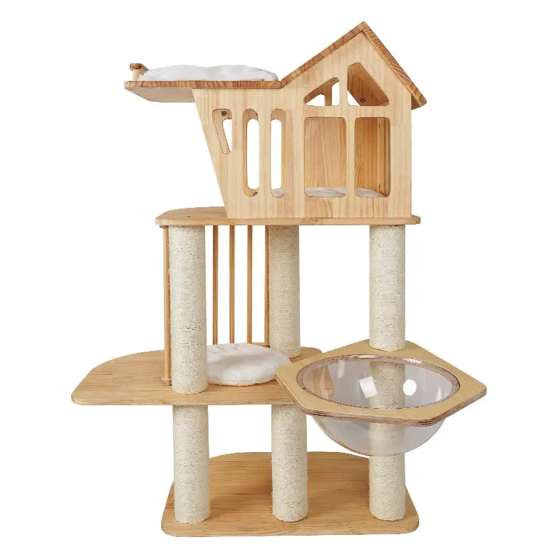 

wooden Cat Activity Tree with Scratching Posts Wall Mounted Hammock