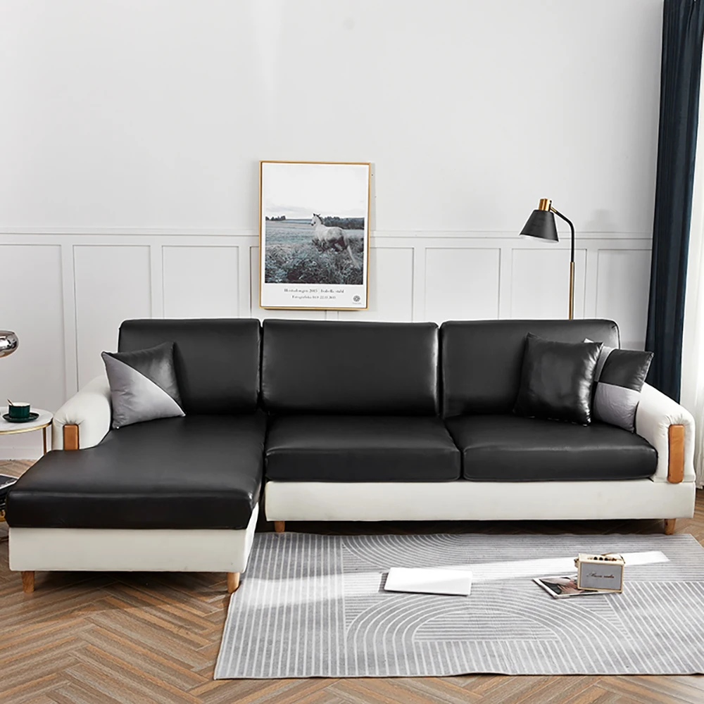 PU Waterproof Leather Sofa Seat Cover for Living Room Stretch Slipcover Furniture Protection 15 Solid Colors Sofa Couch Covers 2