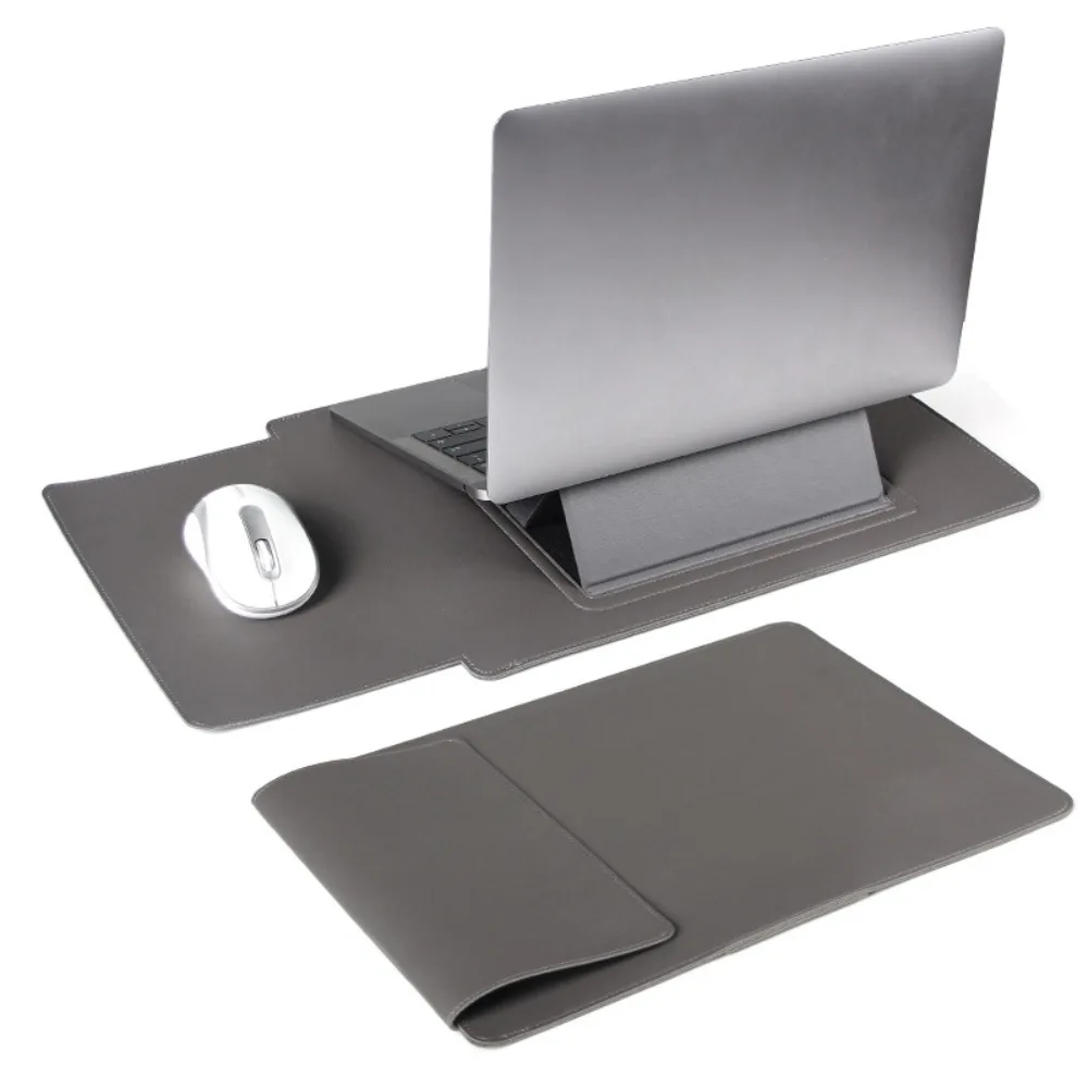 Versatile PU Leather Laptop Sleeve with Stand and Built-In Mouse Pad - Shockproof Protection