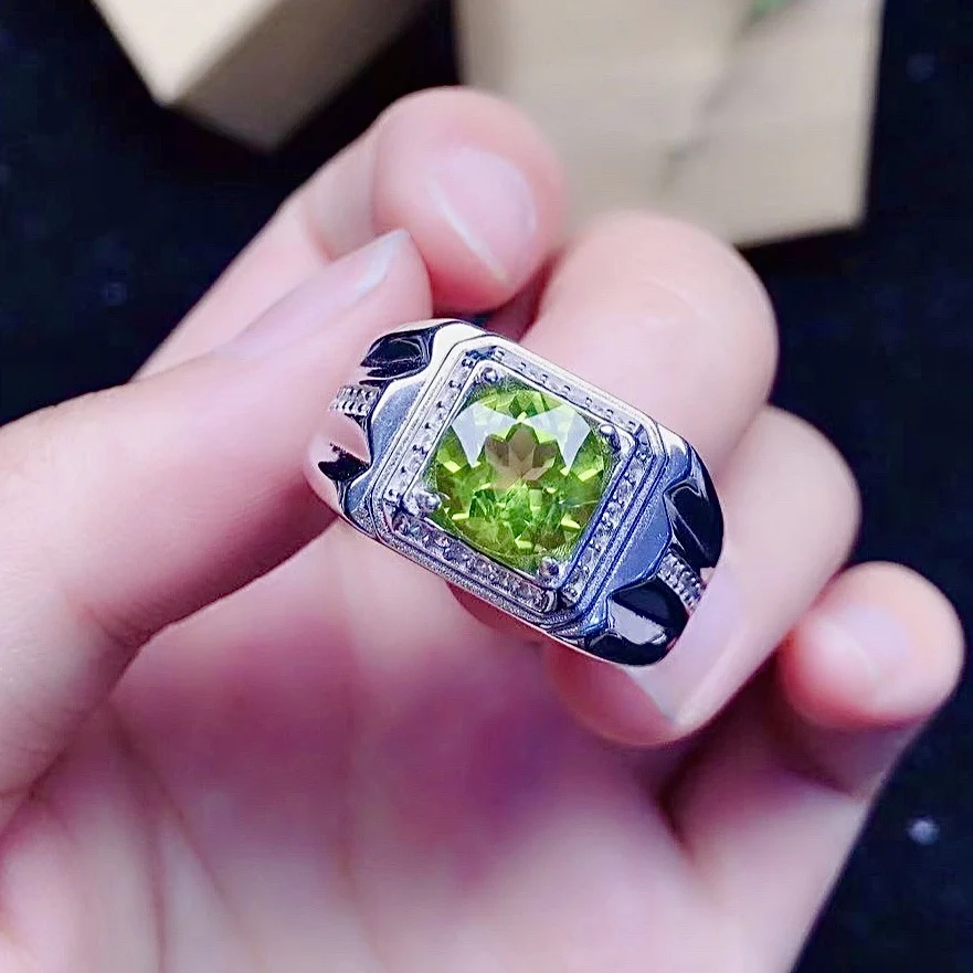 

Natural Perdiot Ring 1ct 8mm VVS Grade for Daily Wear Solid 925 Silver Peridot Jewelry Man Ring Brithday Gift