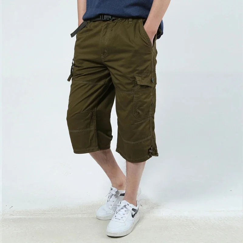 Sport shorts Summer Multi Pockets Hiking Cropped Trousers Men Camouflage Military Tactical Shorts Long Length Casual Cotton Cargo 5XL
