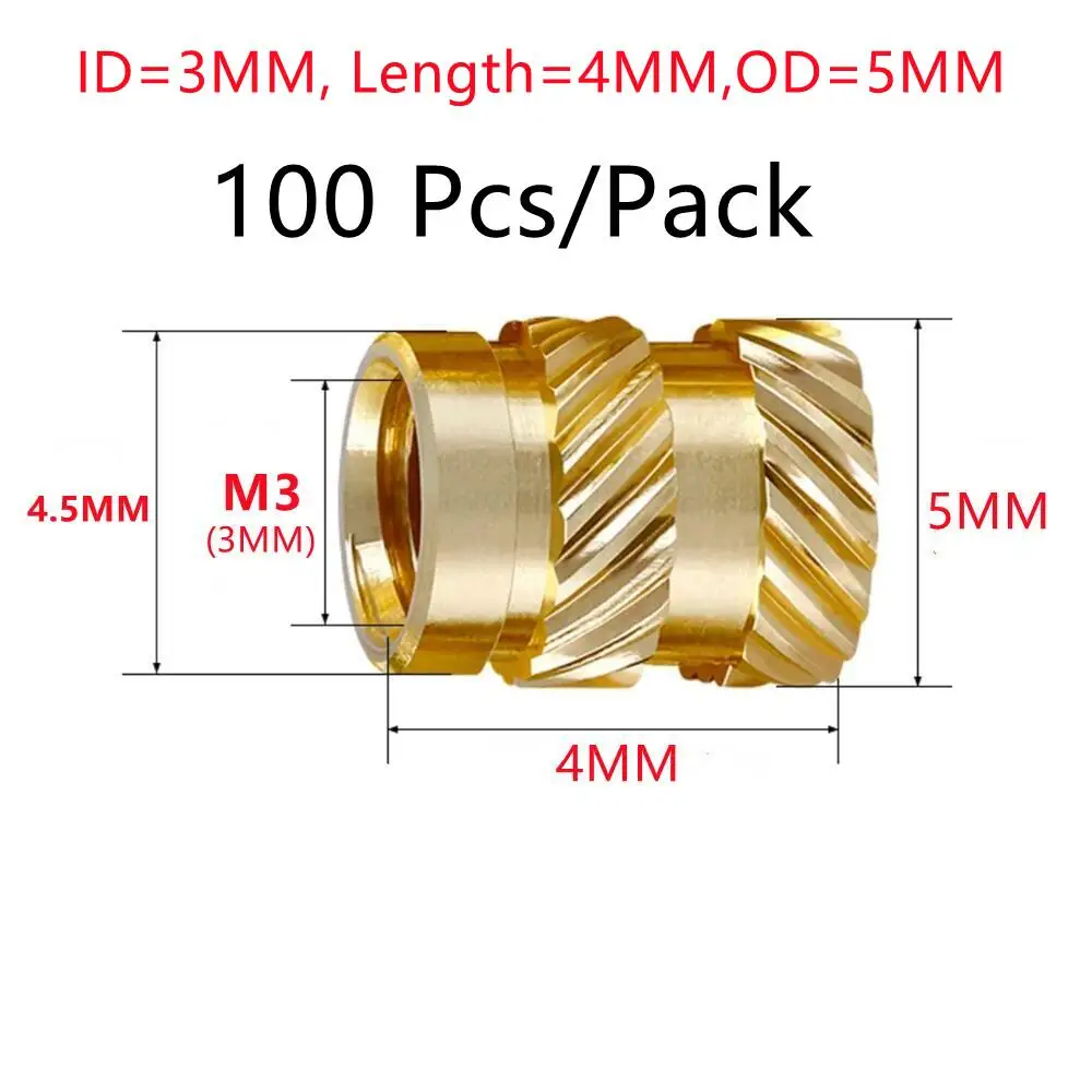 100Pcs M3 Threaded Heat Insert Embedment Nut Knurled Brass M3X4X5 For 3D Printer Voron 2.4 And Others threaded insert nut