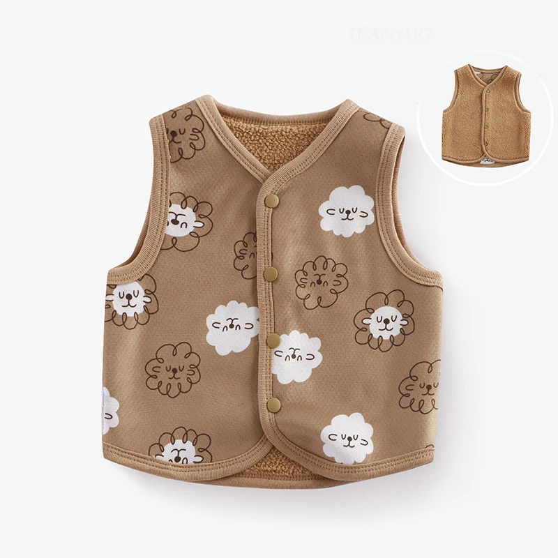 Autumn Winter Double-sided Baby Kids Vests Plush Thickened Children Boys Girls Outerwear Vest