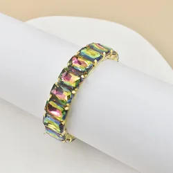 Colorful Geometric Crystal Square Elastic Bracelet - Boho Style (02 Deep AB)