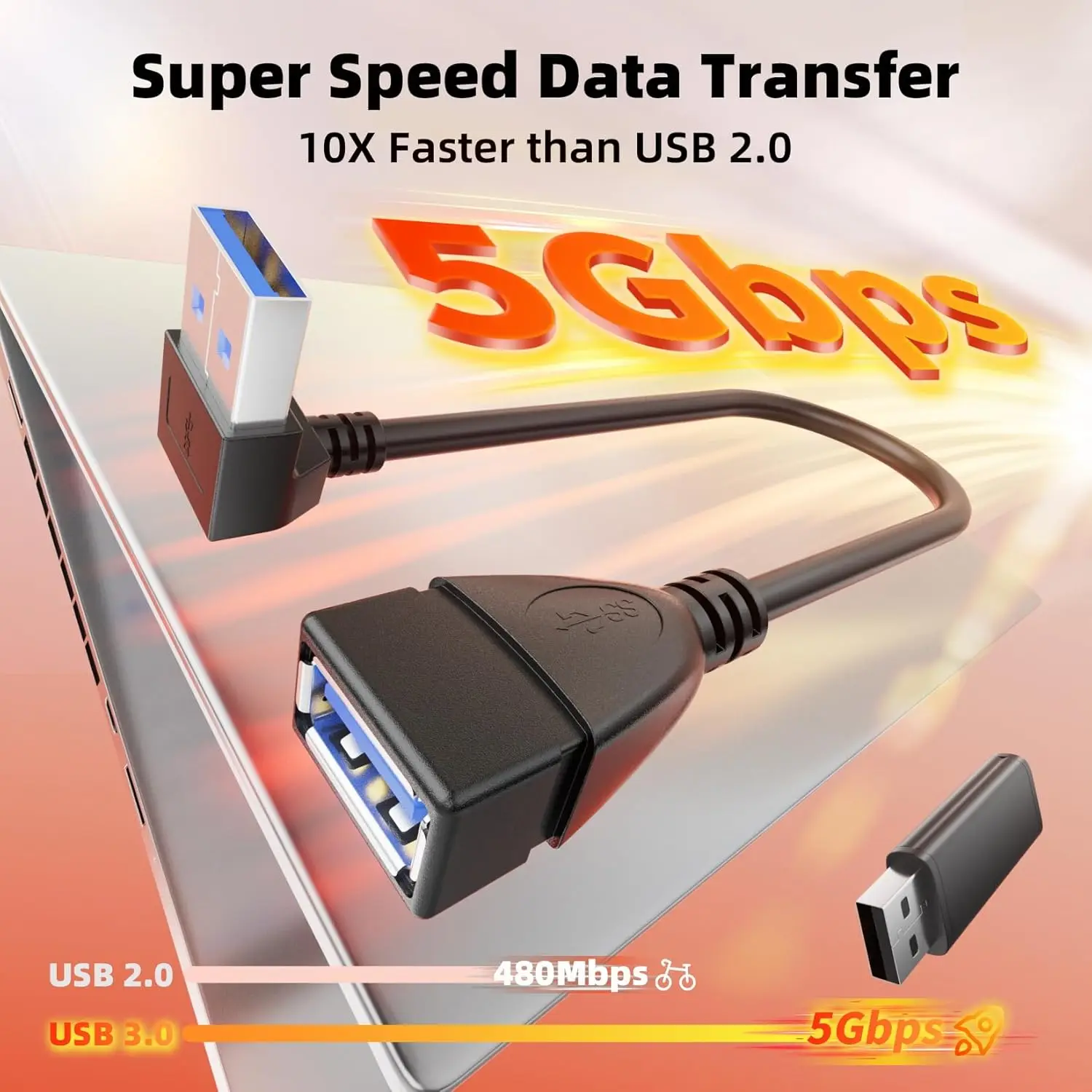 Right-Angle USB 3.0 Extension Cable - A Male to A Female Adapter