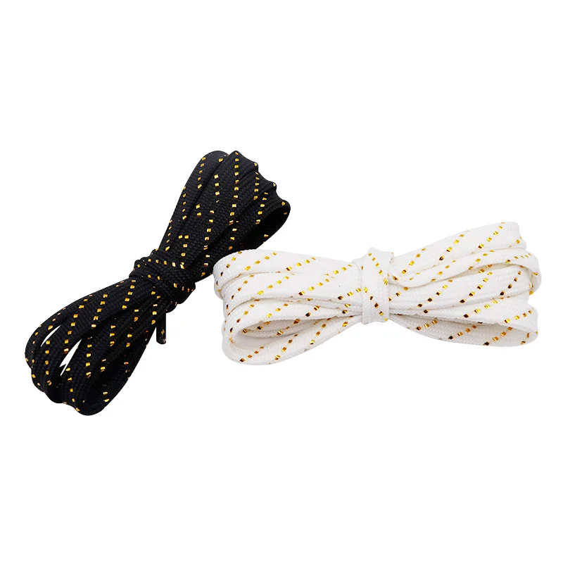 Coolstring 7MM Black White Flatlace With Golden Metallic Yarn Strip Canvas Leisure Street Walk Casual Sport Style Polyester Tape
