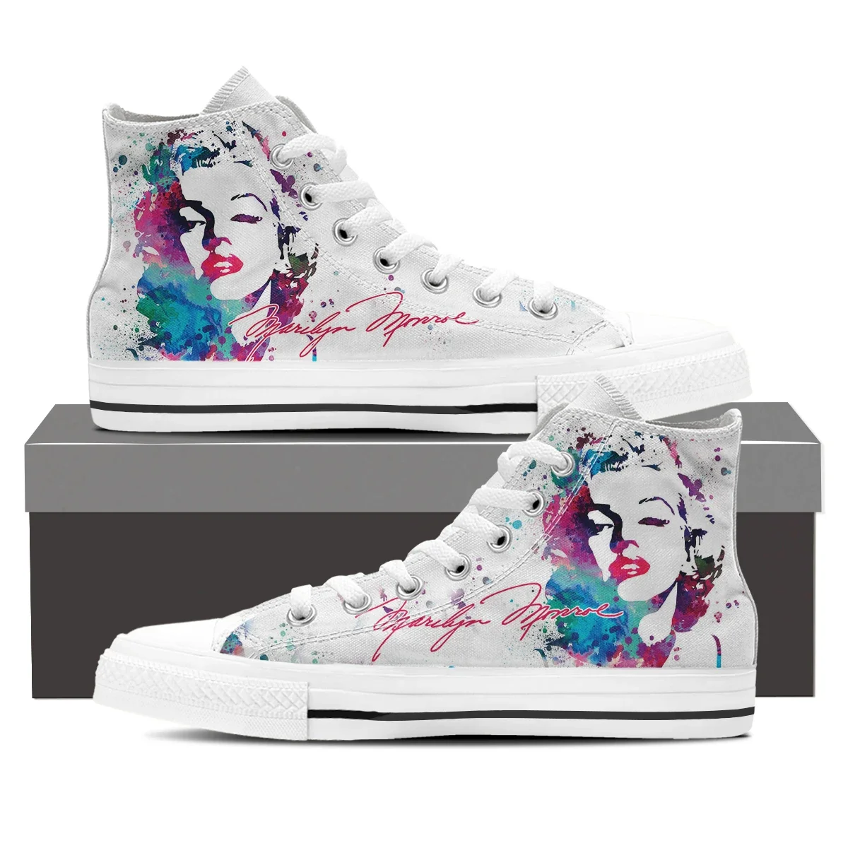 Classic Woman High Top Canvas Shoes Fashion Style Characters Pattern Walking Shoes Breathable Wild Casual Sneakers