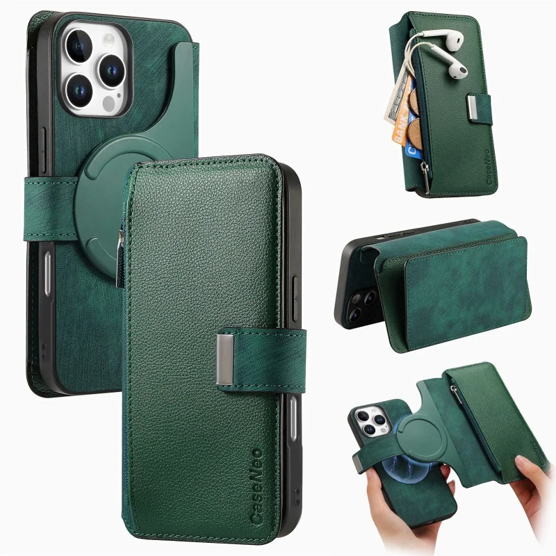 Versatile Leather Wallet Phone Case with Multi Card Slots and Retro Buckle Cover
