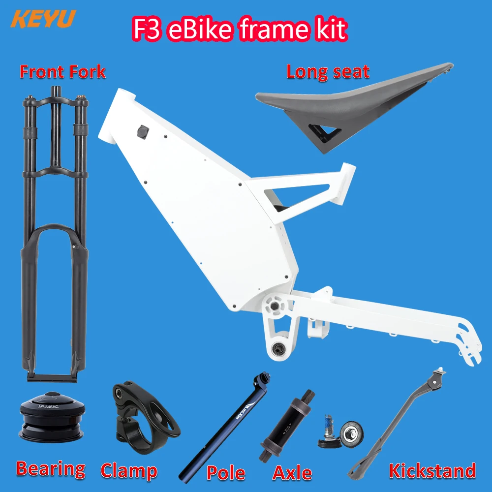 Diy eBike Frame F5 kit + long motorcycle seat + Front fork kit set for enduro ebike stealth bomber electric bike parts