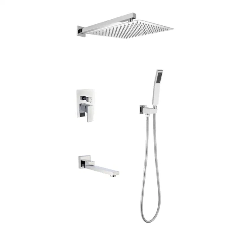 Wall-mounted Shower System Combination with Hand Shower 12-inch Head and Bathtub Head Concealed Hot and Cold Set