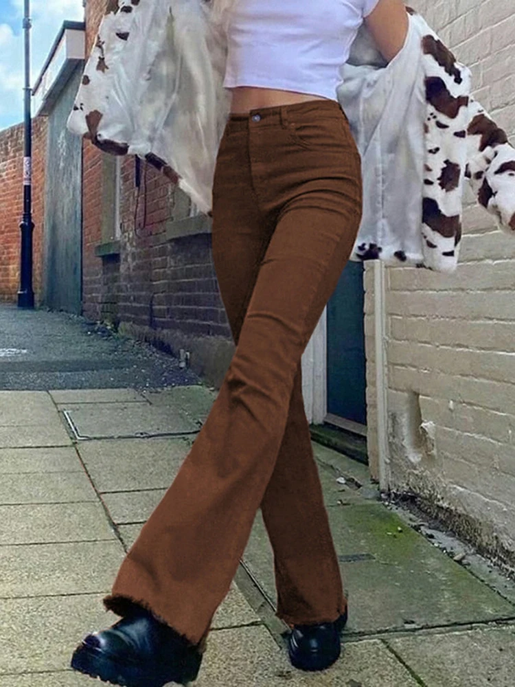 Brown Y2k Denim Jeans Women Vintage Streetwear High Waist Pants