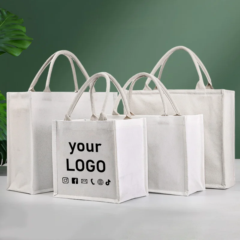 10pcs White Canvas Bags Custom Wedding Party Gift Tote Bags DIY Shopping Bags Large Capacity Tote Bags Custom Printed Logo 1