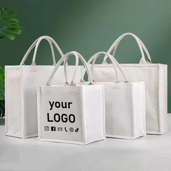 10pcs White Canvas Bags Custom Wedding Party Gift Tote Bags DIY Shopping Bags Large Capacity Tote Bags Custom Printed Logo 1