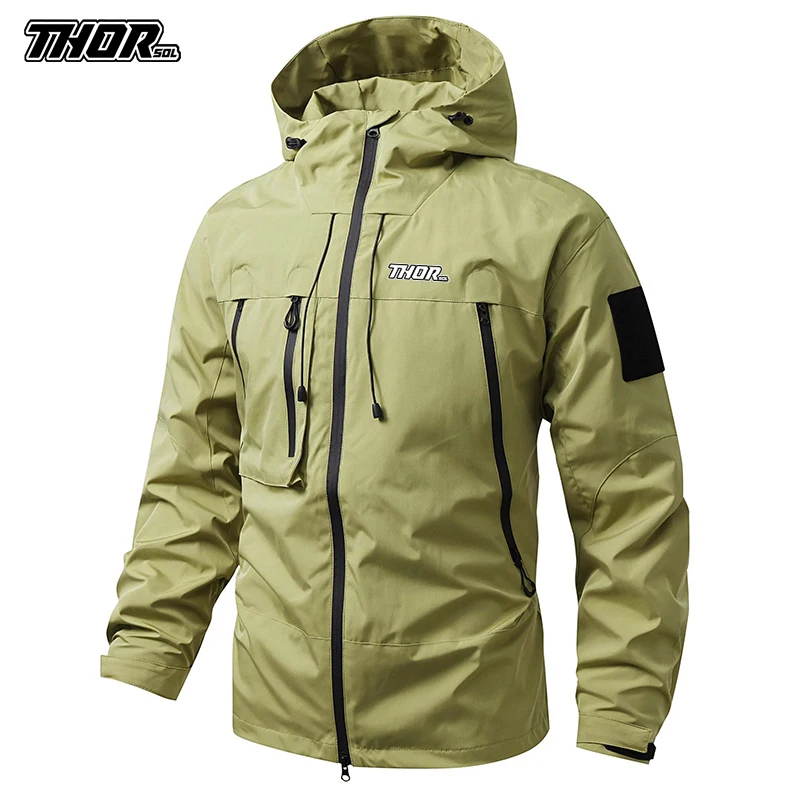 THORSOL 2025 New Male Mountain Bike Outdoor Hooded Coat Cycling Jackets Motorcycle Windbreaker MTB Bicycle Rompevientos Ciclismo