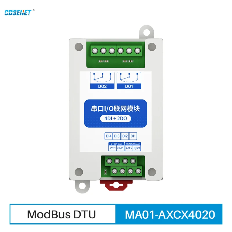 ModBus RTU Serial IO Module RS485 Interface 4DI+2DO 8 Digital Outputs CDSENET MA01-AXCX4020 Rail Installation 8~28VDC for guide rail rs485 digital display controller force gauges amplifier junction box weighing transmitter load cell indicator