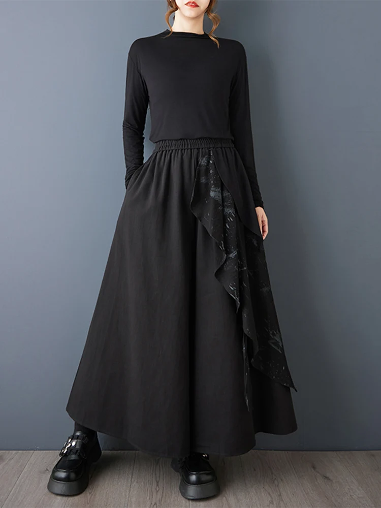 2025 Spring Autumn New Oversized Spliced Print Vintage High Waist Wide Leg Pants Women Casual Loose Trousers Fashion Streetwear