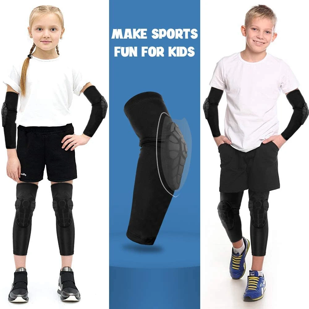 Kids/Youth Sports Honeycomb Compression Knee Pad Elbow Pads Guards Protective Gear For Basketball, Baseball, Football
