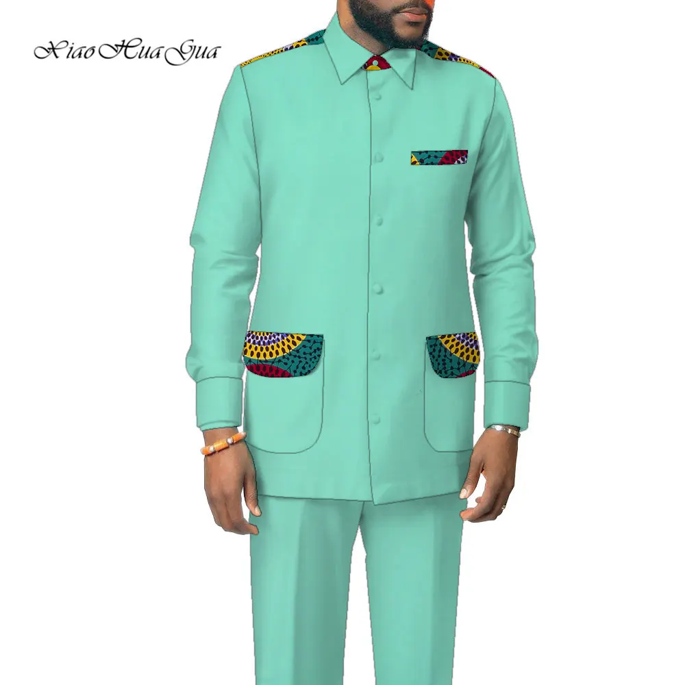 

Африканская одежда для мужчин 2021, мужская одежда с Африканским принтом в стиле пэчворк, рубашки и брюки с длинным рукавом, африканская одежда