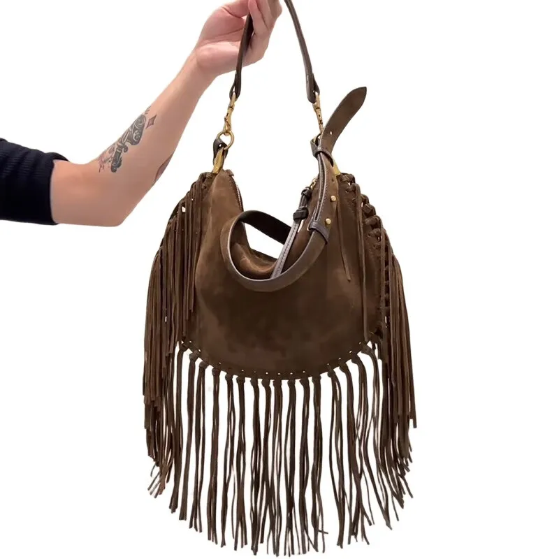 Bohemian Style Shoulder Bag Women 2025 Trend High Quality Faux Suede Tassel Tote Bag Large Capacity Fashion Designer Female Bags