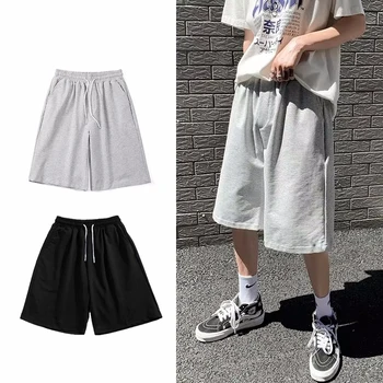 Estate nuovi Y2K pantaloni sportivi da uomo larghi in cotone tinta unita pantaloncini Street Wear pantaloncini casual dritti con coulisse semplice uomo 1