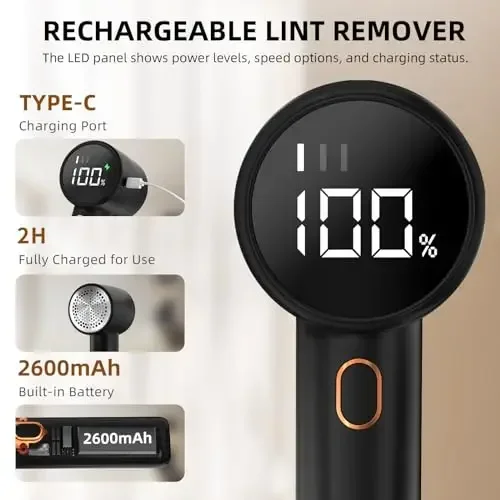 Fabric shaver rechargeable lint remover electric portable jumper remover LED displayRemoves pilling for clothes furniture sofas 4