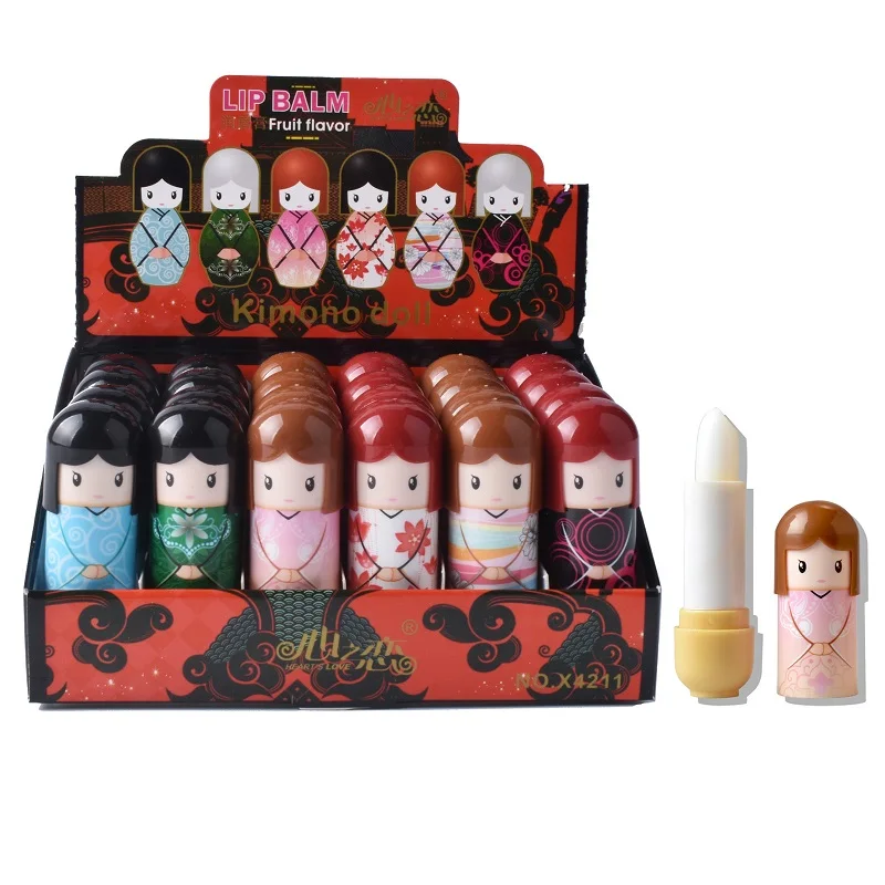 24Pcs/Lot Cartoon Doll Moisturizing Colorless Lip Balm Lovely Nutritious Anti-drying Lip Balm Lips Care Makeup Wholesale new casual handmade cowhide doll shoes accessories casual sneakers lovely ob11 shoes leather 1 12 bjd doll shoes obitsu11 g