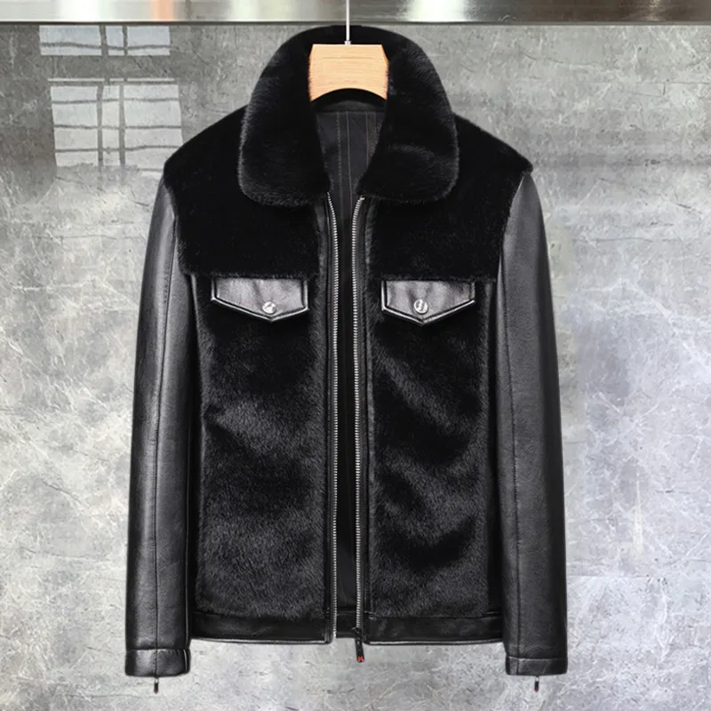 2023 High Quality Lapel Jacket Winter Faux Fur Men Coat Short Black Jacket Winter Fashion Thickened Coat Male Warm Jacket