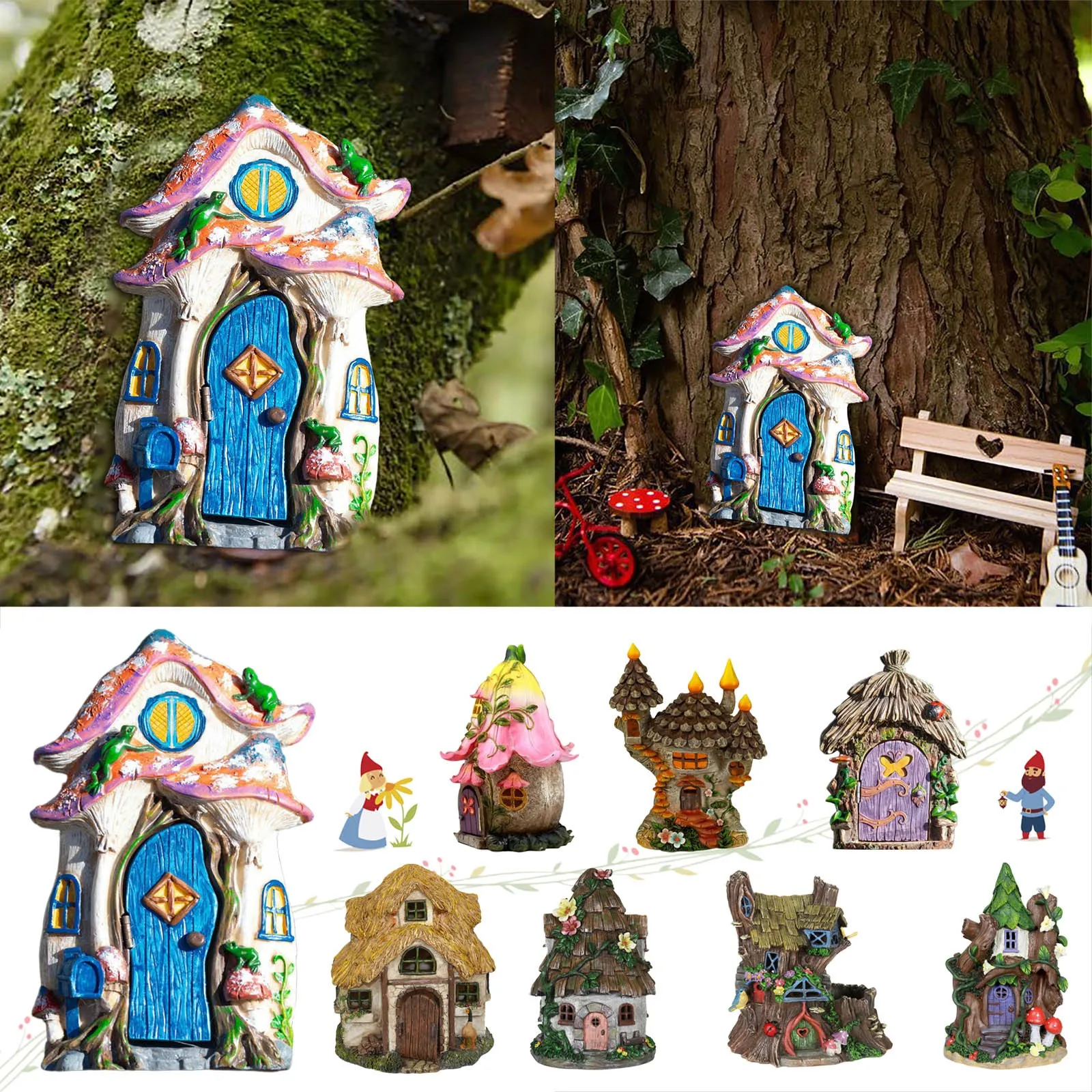 Miniature Mini Wooden Door Fairy Gnome Door Microscopic Statue Home Yard Art Tree Sculpture Ornament Outdoor Garden Decor Flat